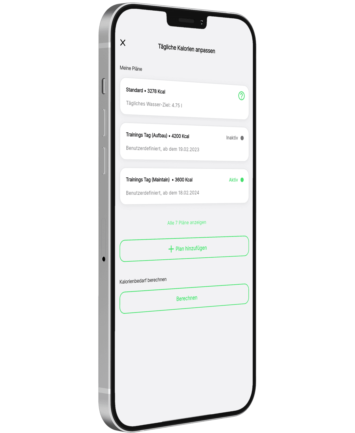 Kalorienziel in der Pump It Club App